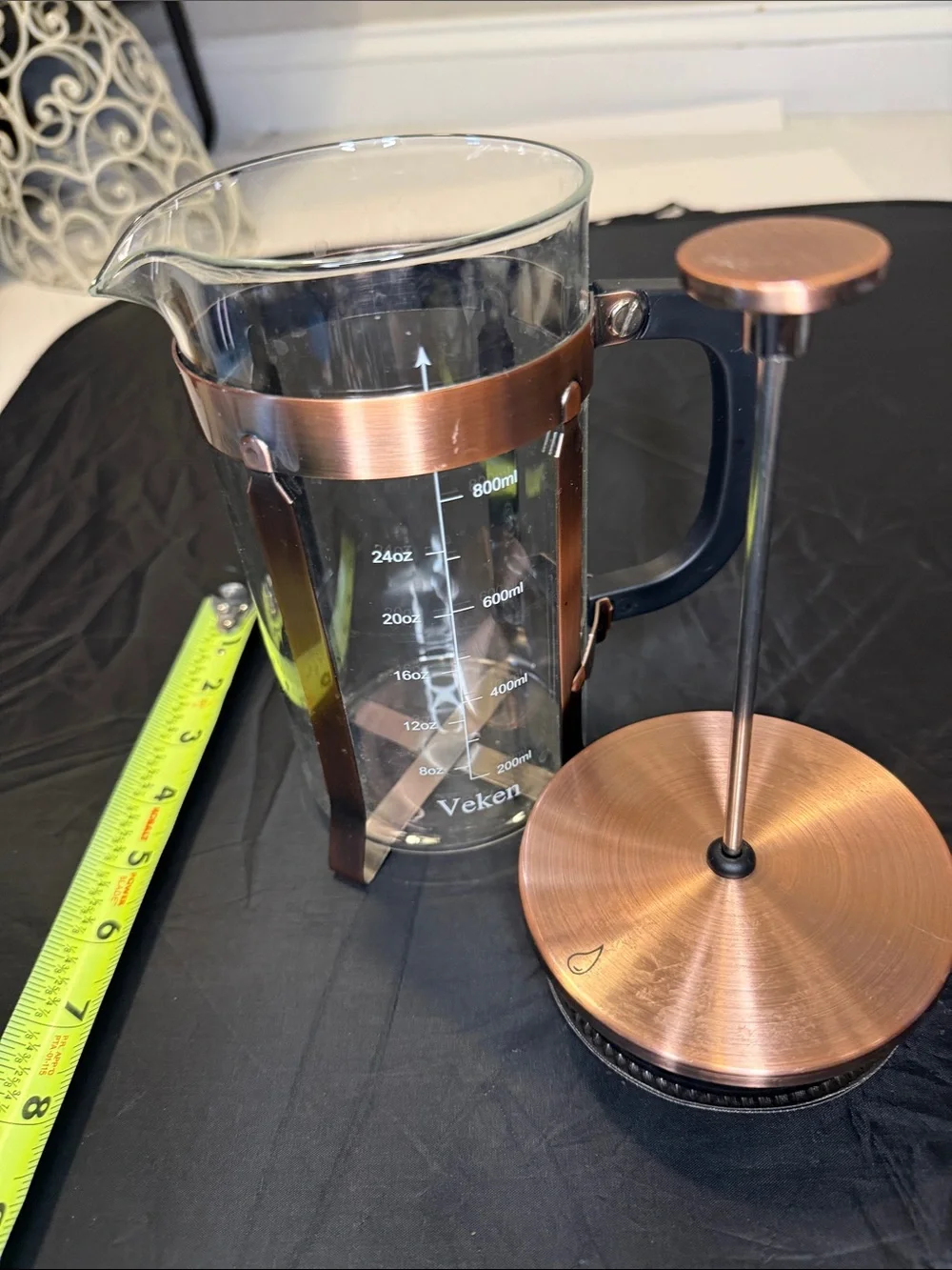 Copper-Accent French Press Coffee Maker with Black Handle - 34oz